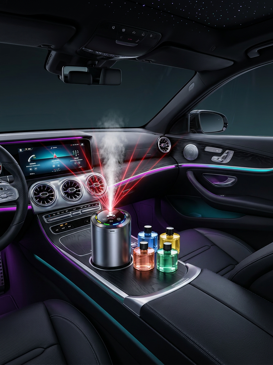 LuzAroma con luces y vapor en el coche